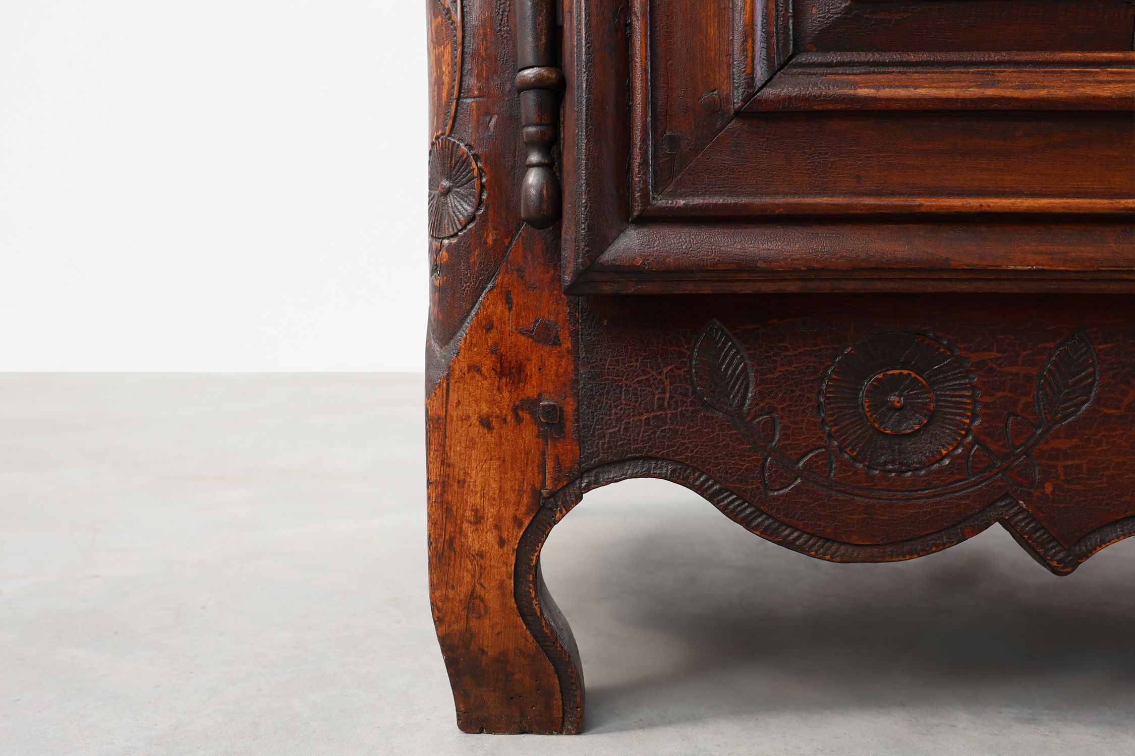 Rare French provincial carved cabinet or buffet with great patina, dated 1841thumbnail